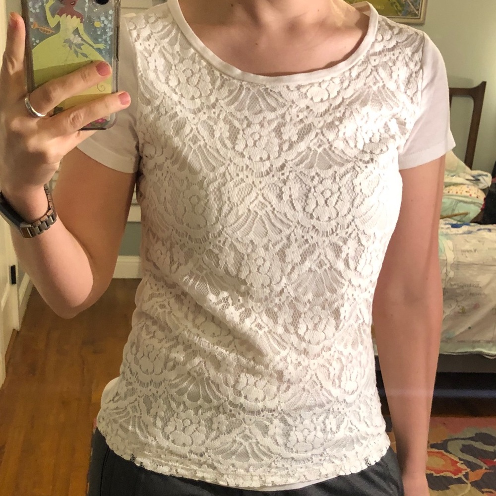 Cream laced front tee
